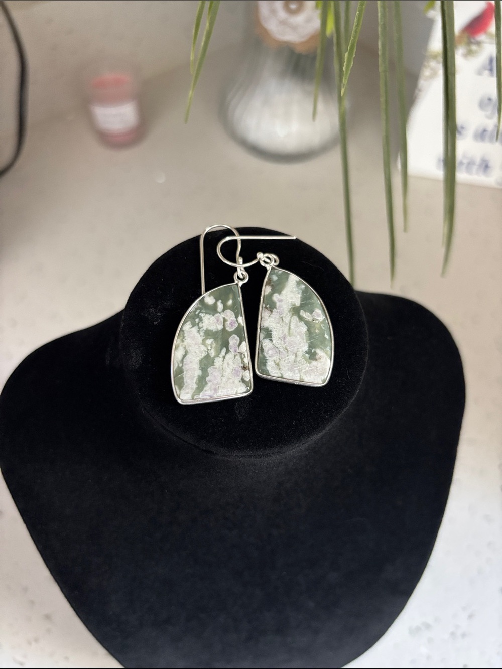 Sterling Silver Ocean Jasper Gemstone Dangle Earrings